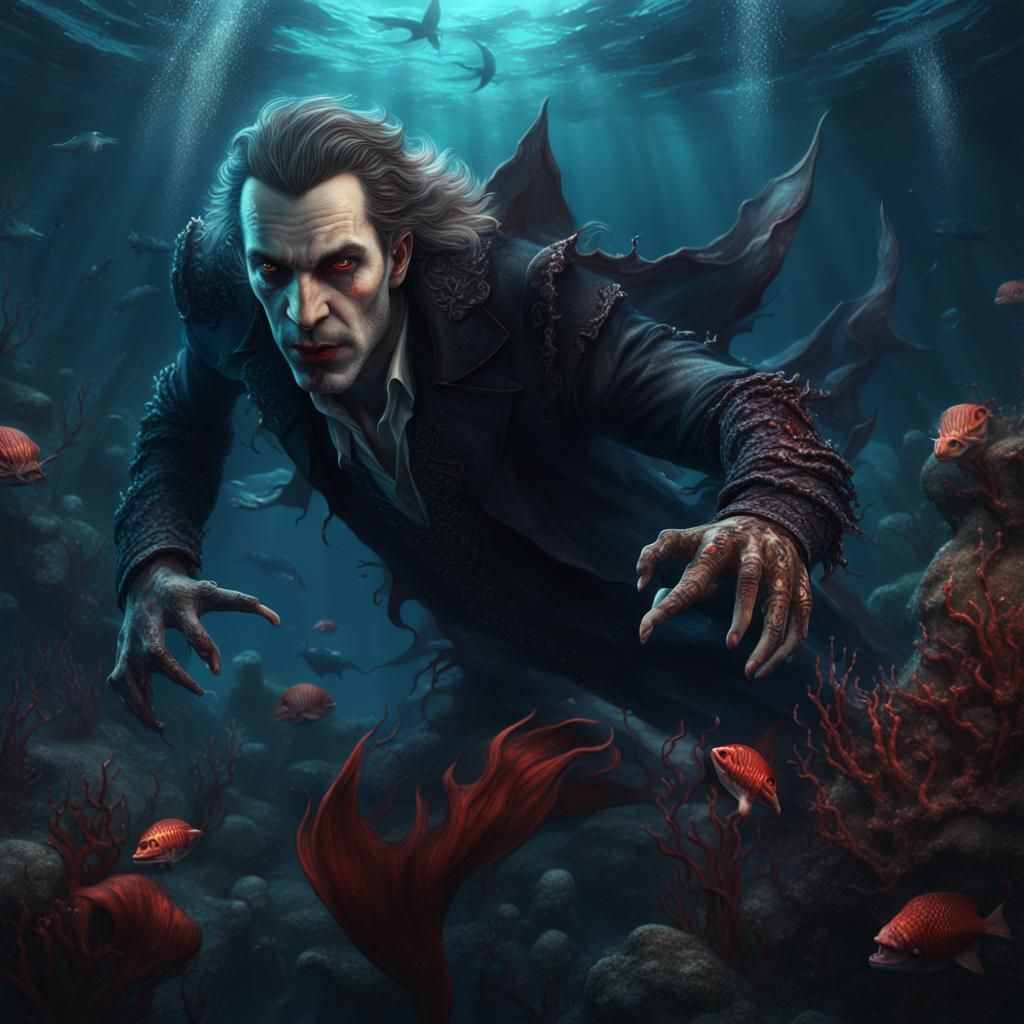 Vampire Adrift with Mermaid in an Enchanted Submerged Realm