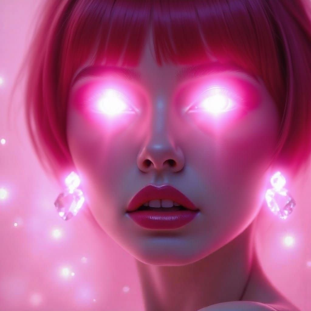 Glowing Pink Hair and Lips Illuminated by Light