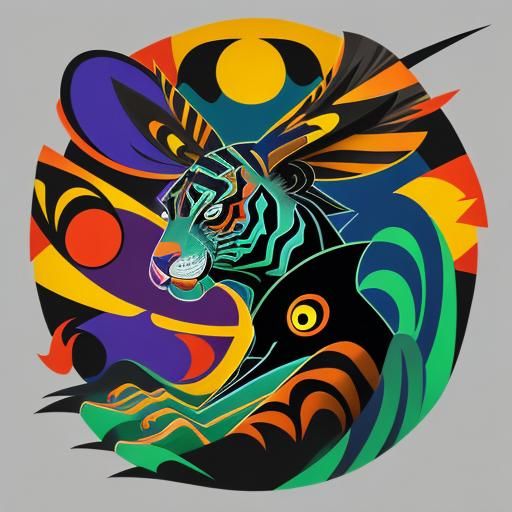 Whimsical Neo-Cubist Tiger in Vibrant Geometric Style