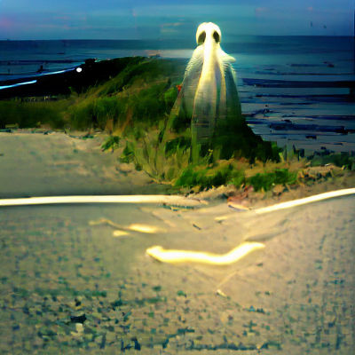 Surreal Landscape with Figure Climbing Towards Mysterious Se...