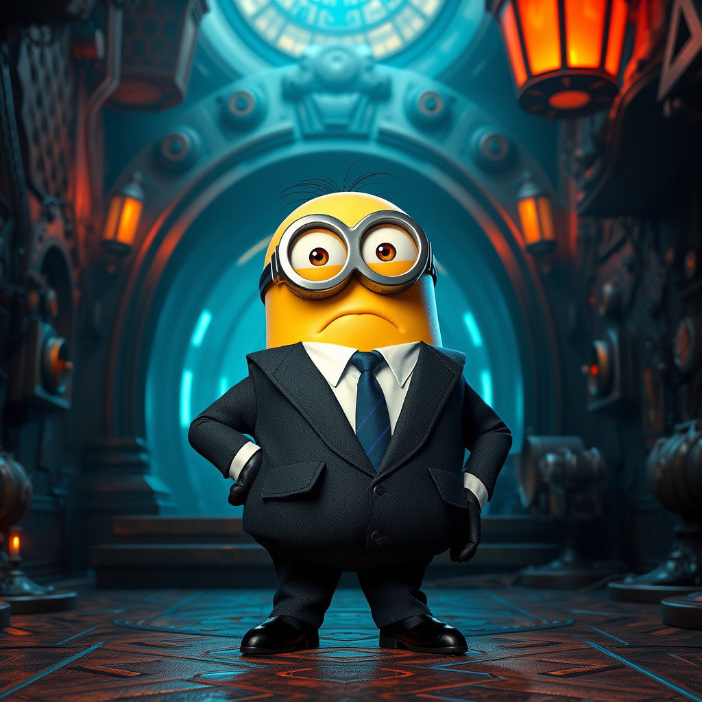 Minion Bob in Surreal Sci-Fi Landscape