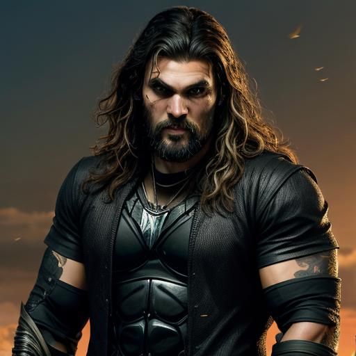Tattooed Actor Jason Momoa as a Warrior Figure