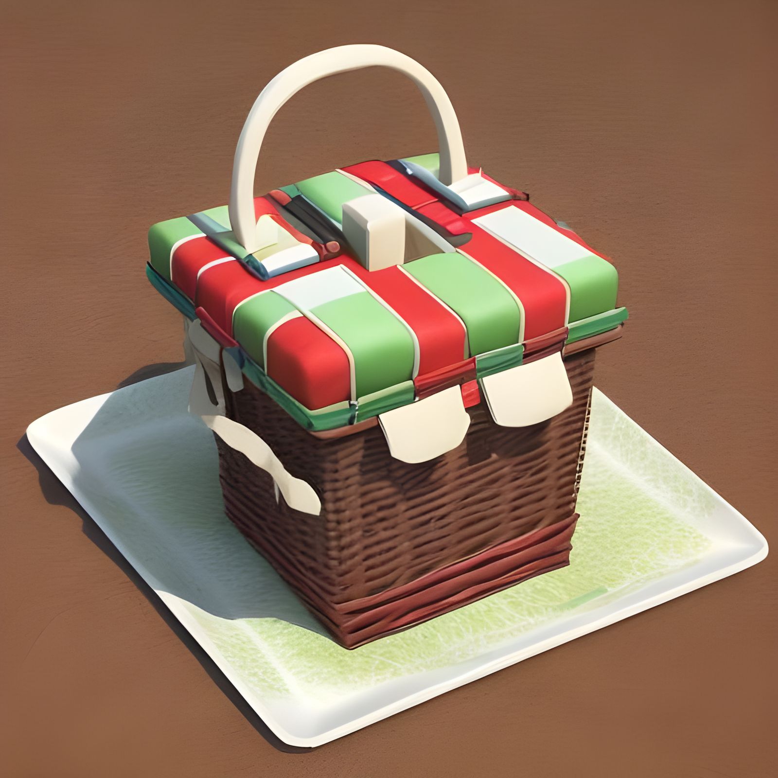 Vintage Geometric Picnic Basket Cake in Photorealistic Bauha...