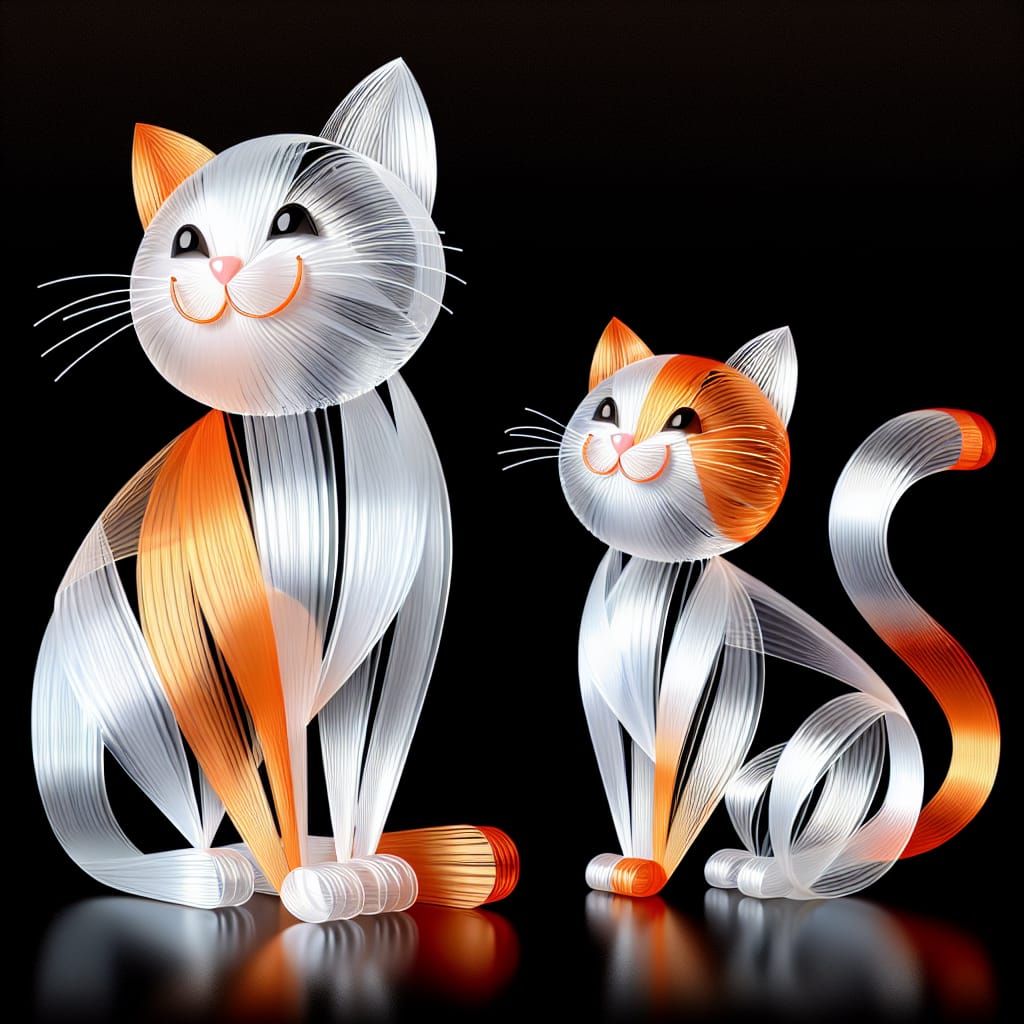 Transparent Kitten Formed from Coloured Silk Ribbons