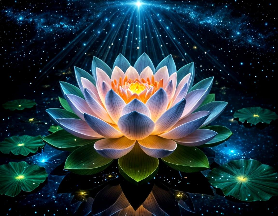 Mystical Lotus Flower in Starry Sky