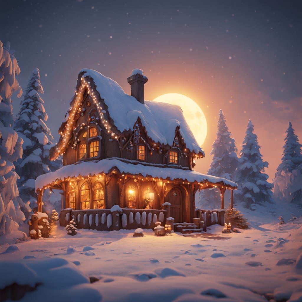 Whimsical Gingerbread Cottage Amidst Enchanted Winter Wonder...