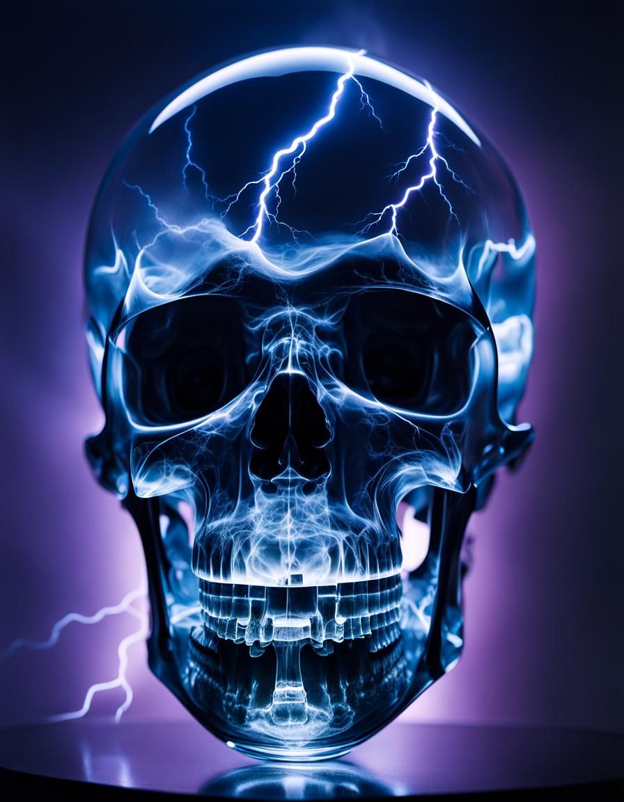 Stormy Dreamscapes in a Transparent Glass Skull