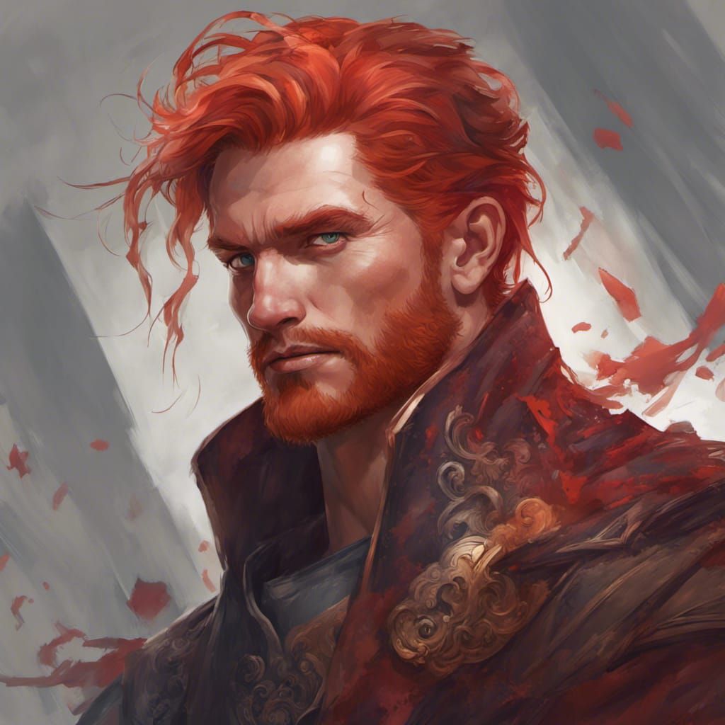 Charming Red-Haired Fantasy Warrior in Energetic Portrait