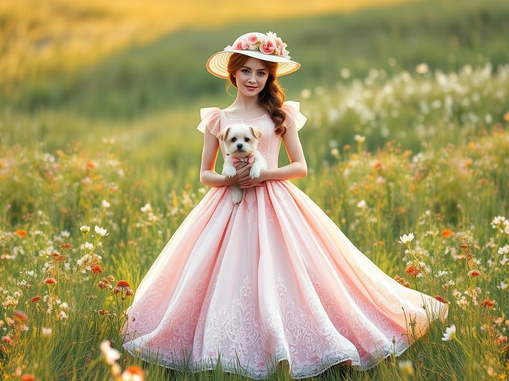 Whimsical Ballgown Portrait in Pastel Pink and Lace