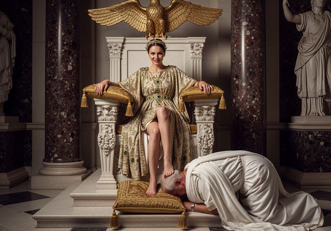 Empress Messalina Tramples Senator in Lavish Throne Room