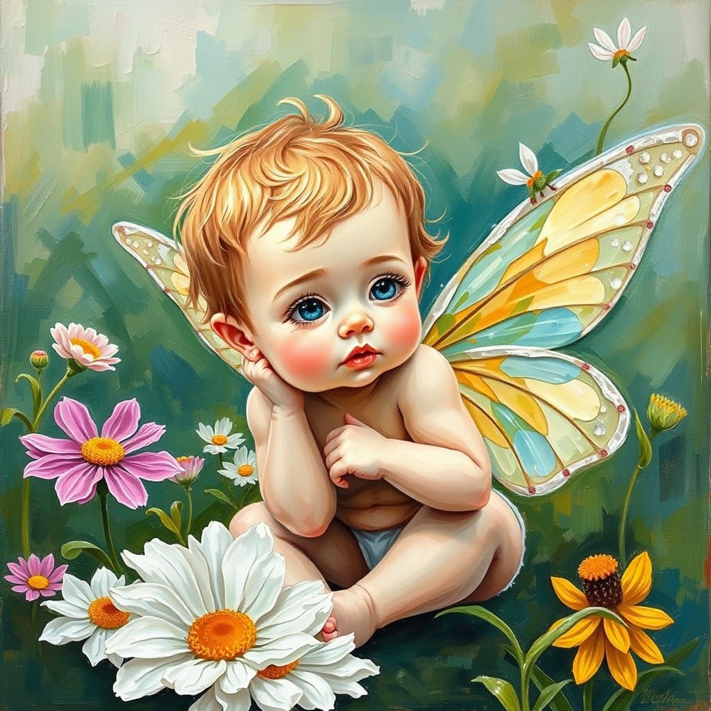 Fairy Baby in Neo-Impressionist Oil Painting