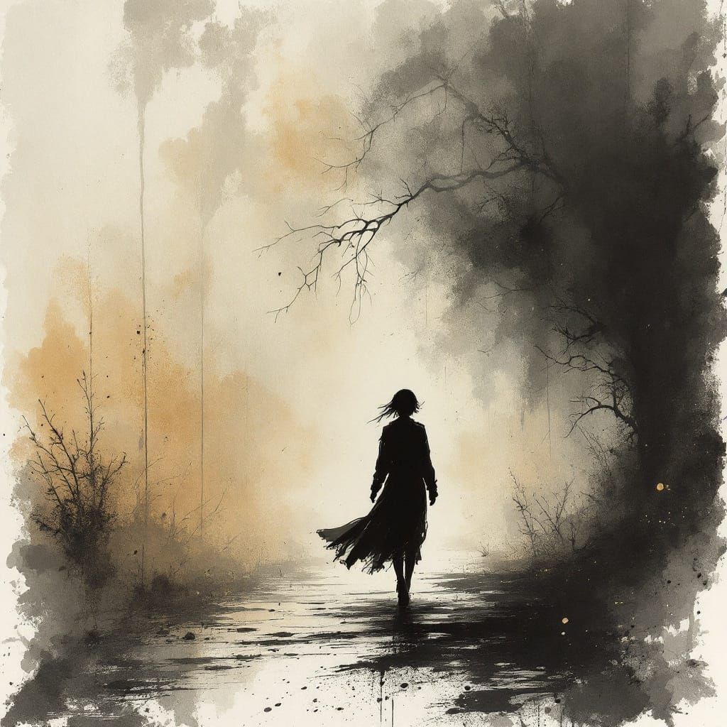 Atmospheric Street Scene in Ink Wash Style