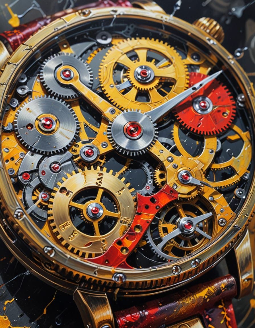 Gothic Steampunk Clockwork Macro View in Oil Paint