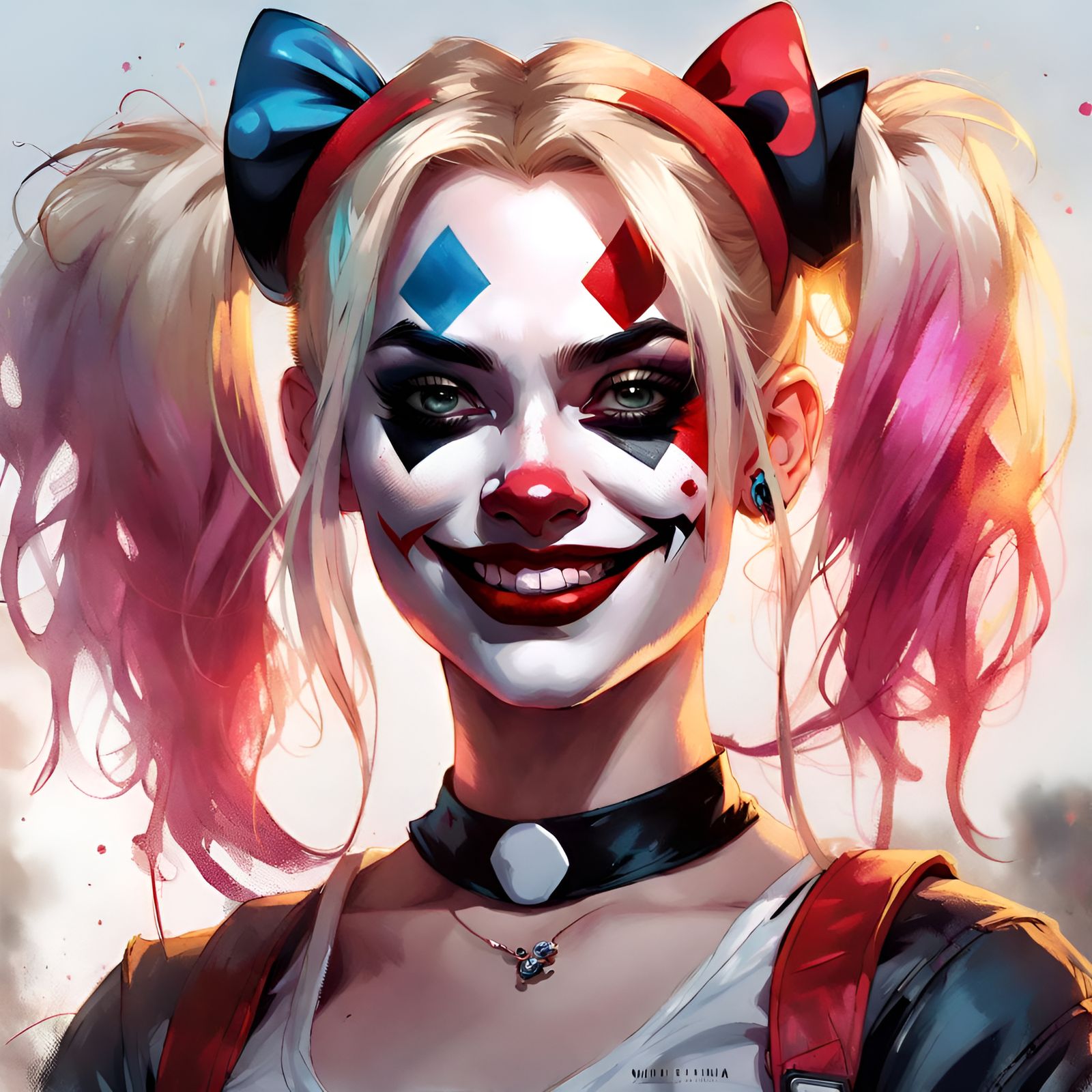Harley Quinn Portrait with Minnie Ears, Digital Art