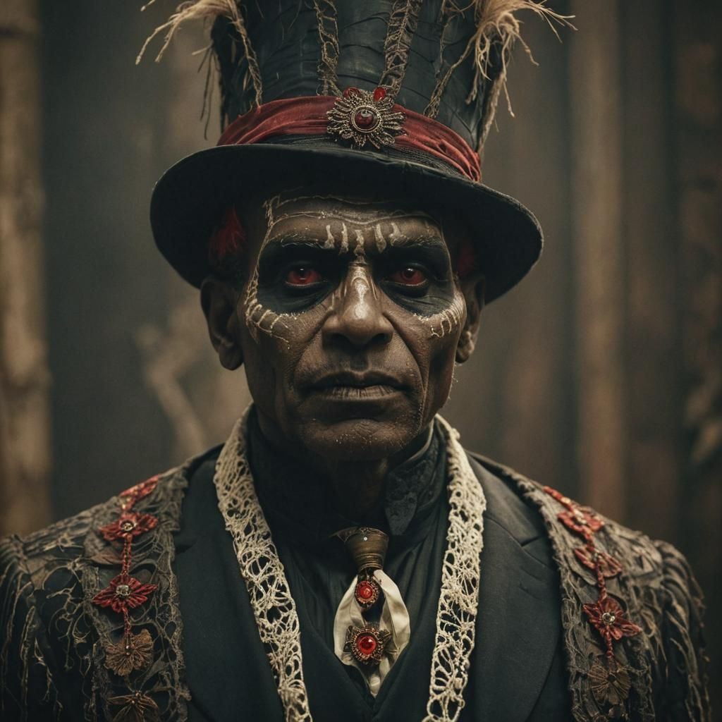 Mysterious Figure with Red Eyes in a Dark, Atmospheric Scene