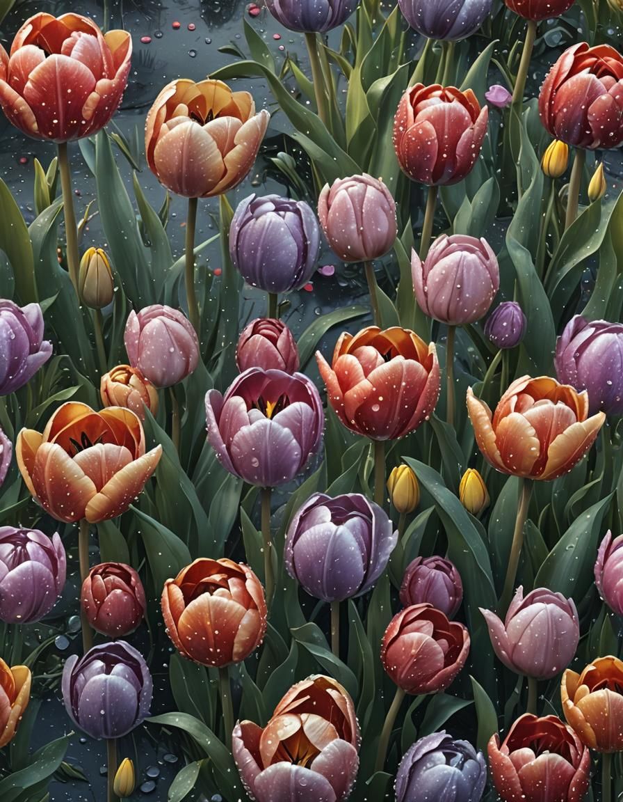 Ethereal Storybook Tulips in Watercolor Style