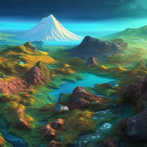 Epic Volcano Landscape in Stunning Dichroic Glass Diorama