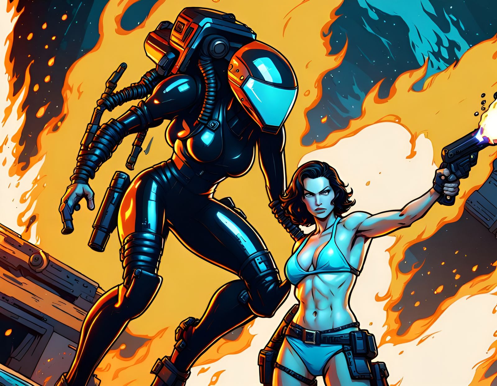 Ripley Battles Alien in Sizzling Bikini, Comic Book Inspired