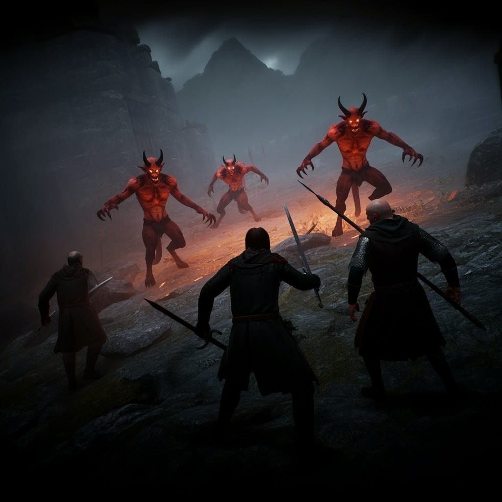Demons Attack Medieval Men at Rocky Bastion