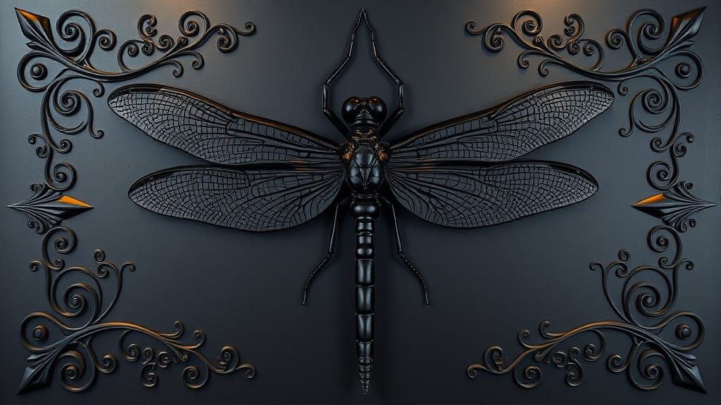 Elegant Black Dragonfly Wall Sculpture with Concealed Lights
