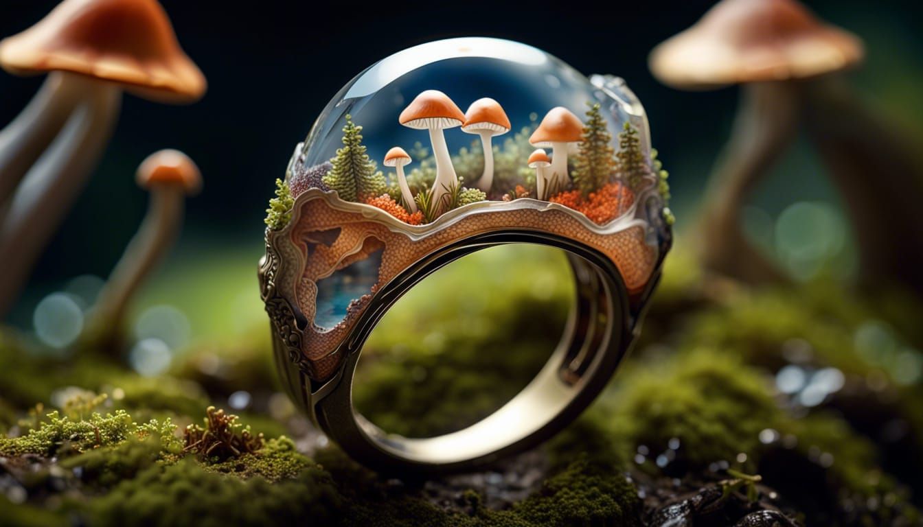 Enchanted Fairy Mushroom Ring in Resin