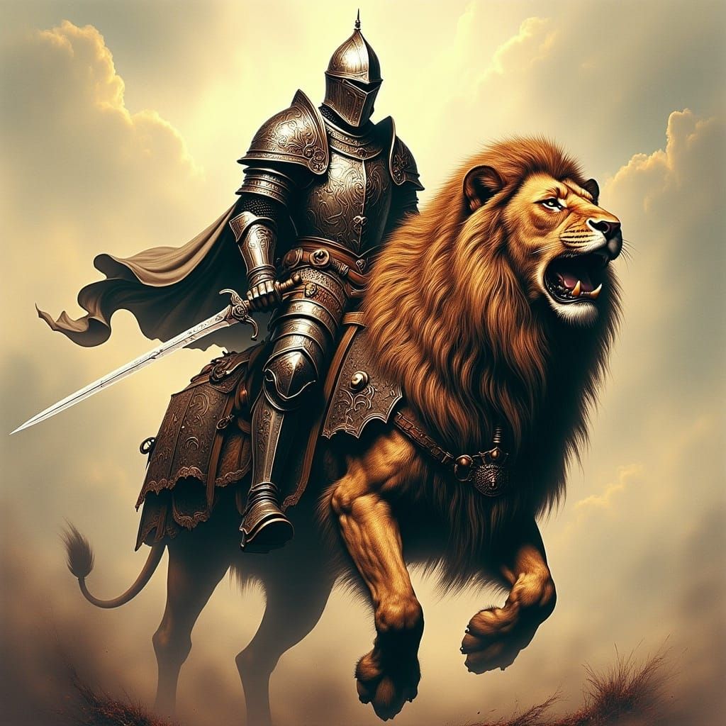 Knight on Lion in Full Plate Armor