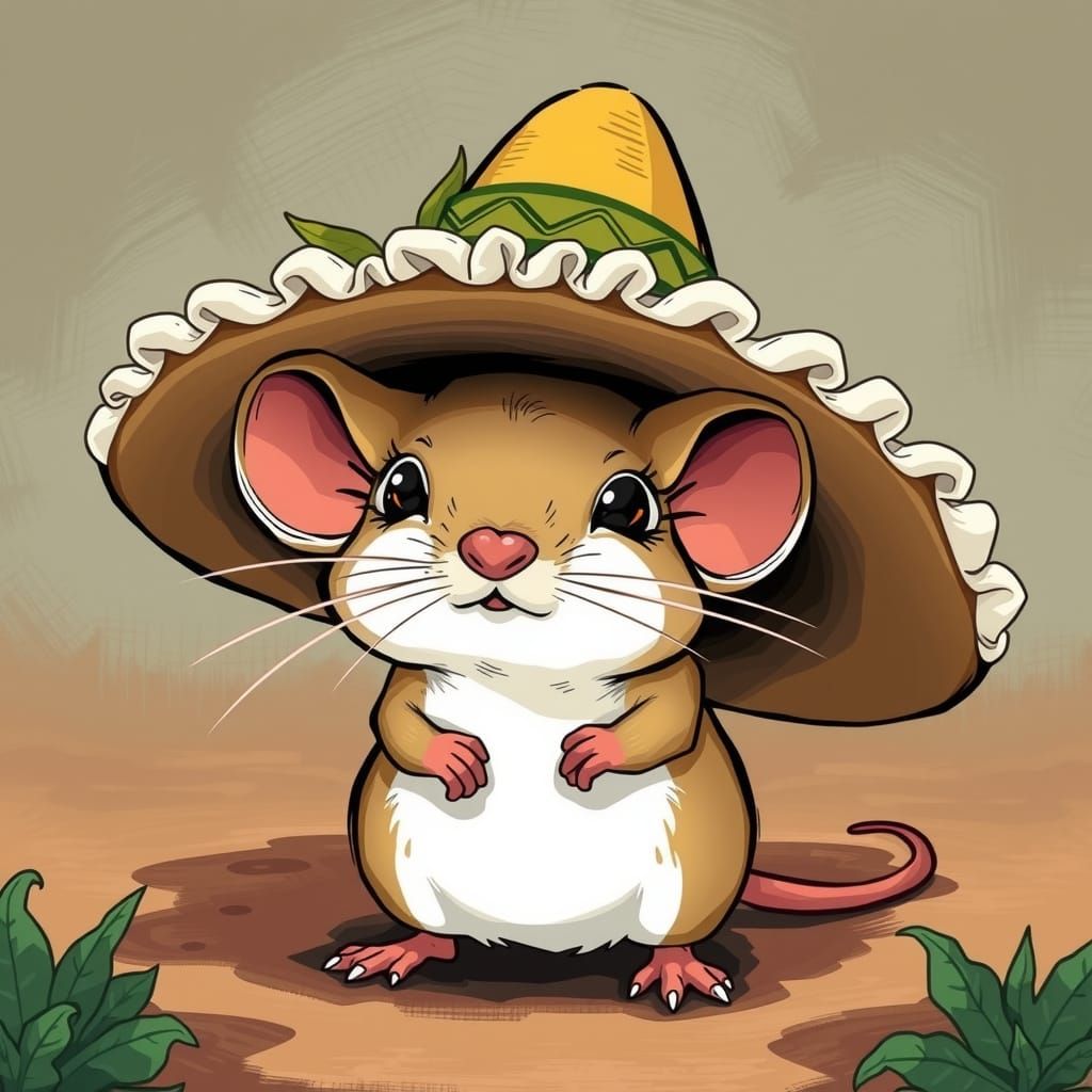 Shy Mouse Under Sombrero in Manga Style