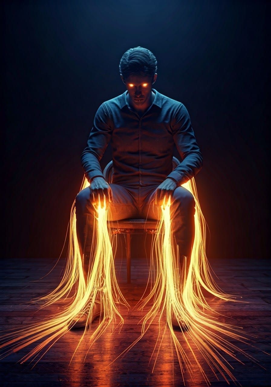 Surreal Dark Fantasy Figure Enveloped by Tendrils of Light