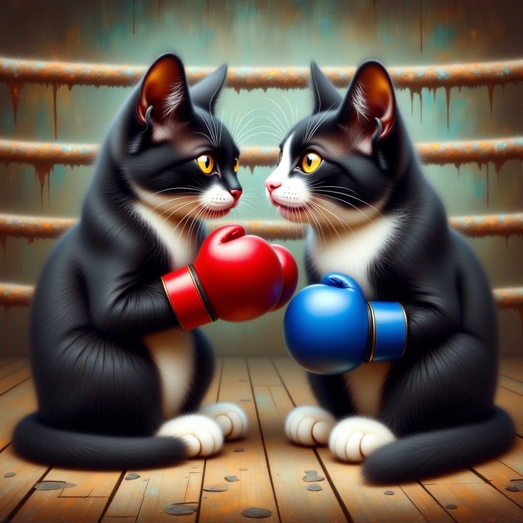 Fierce Tuxedo Cats Engage in Vintage-Style Boxing Match