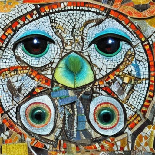 Surreal Mosaic Vampire with Iridescent Eyes in Byzantine-Ins...