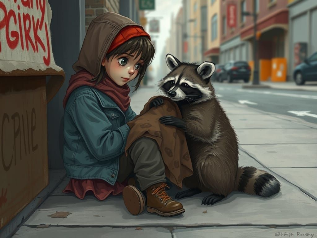 Kind Raccoon Gives Blanket to Homeless Girl
