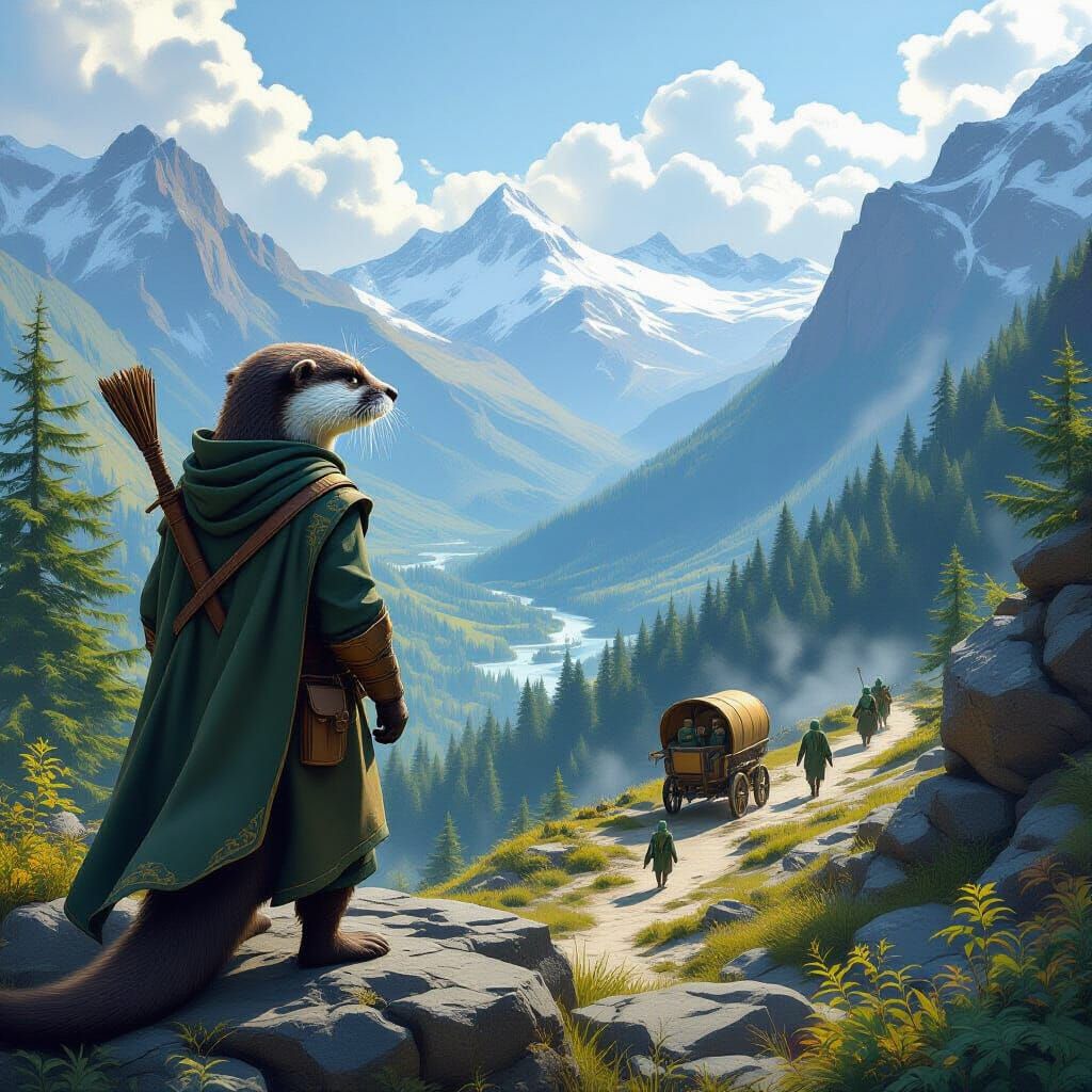 Otter Ranger Surveys Eriador Wildlands in Fantasy Art Style