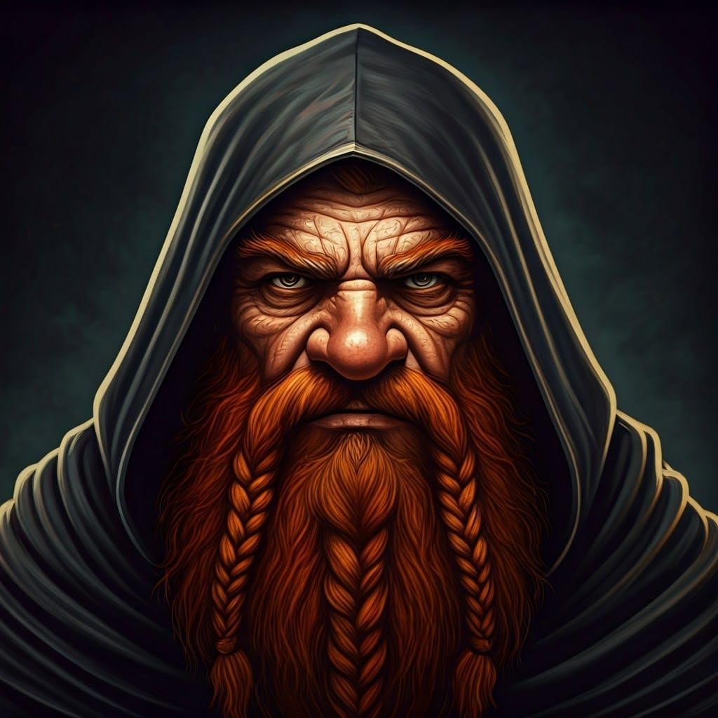 Baroque Fantasy Dwarf Rogue Portrait in Intricate Etching St...