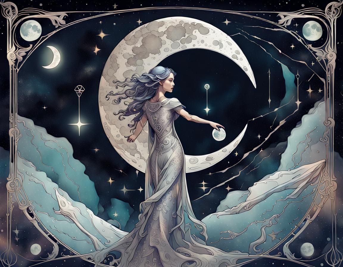 Moon Tarot in a Galaxy Nova Background