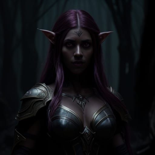Sinister Dark Fantasy Elf Woman in Cinematic Style