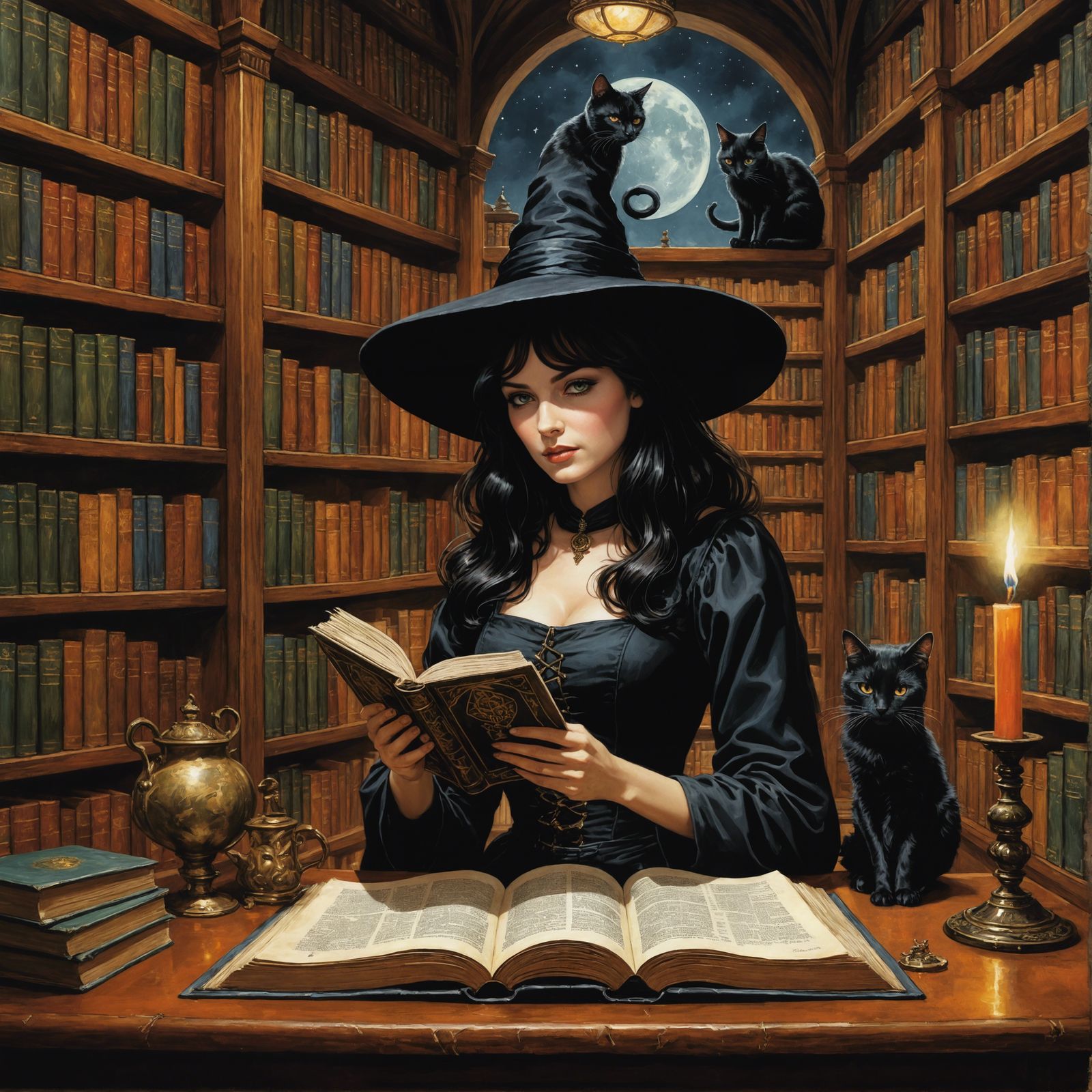 Enchanted Witch in Sinister Library