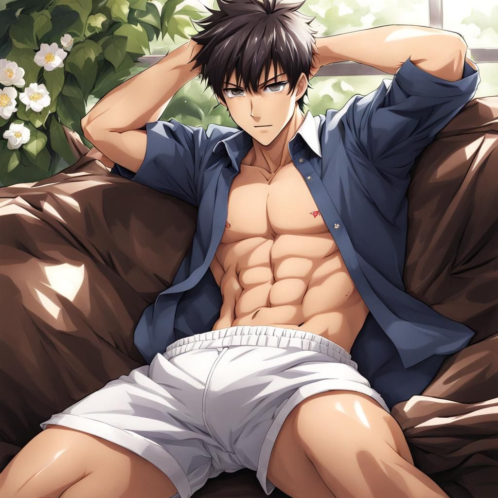 Young Man in Calvin Klein Boxers, Inspired by Japanese Manga