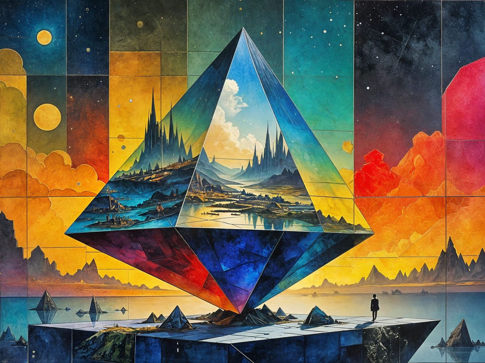 Glass Pyramid Prism Reflects Detailed World