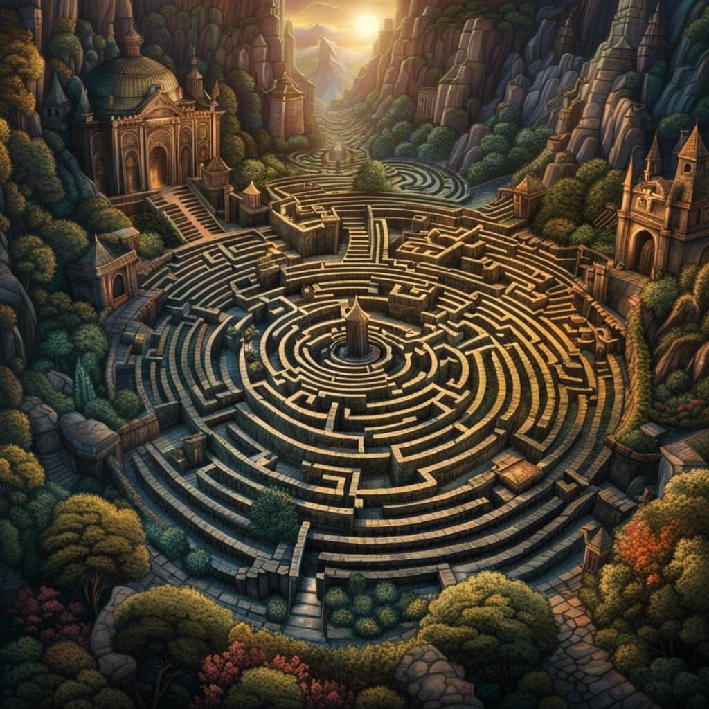 Ethereal Labyrinth in Dreamlike Landscape