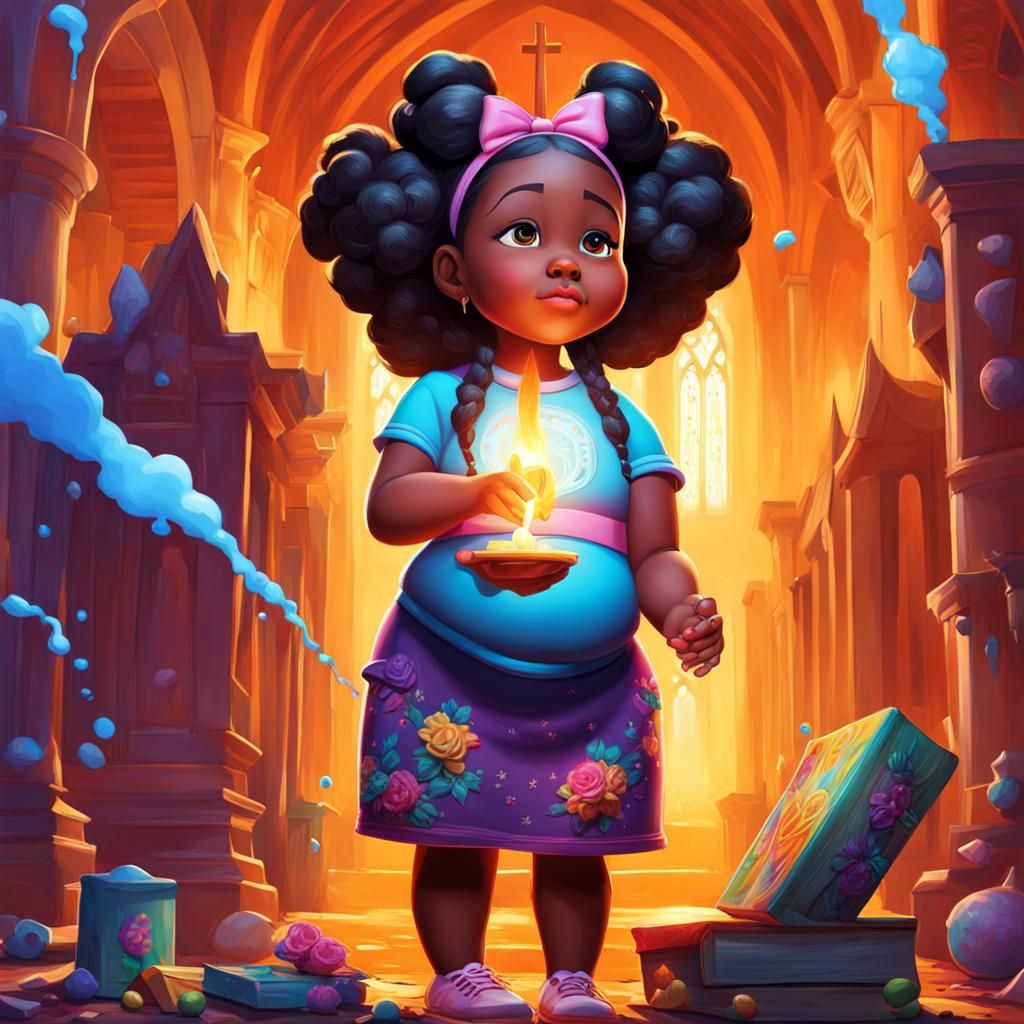 Vibrant Street Art of a Young Black Girl in Prayer