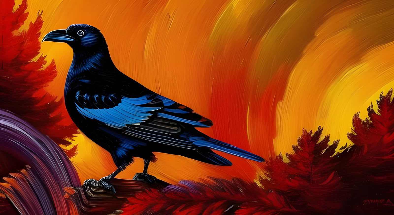 Autumn Cyberpunk Raven in Vibrant, Photorealistic Colors