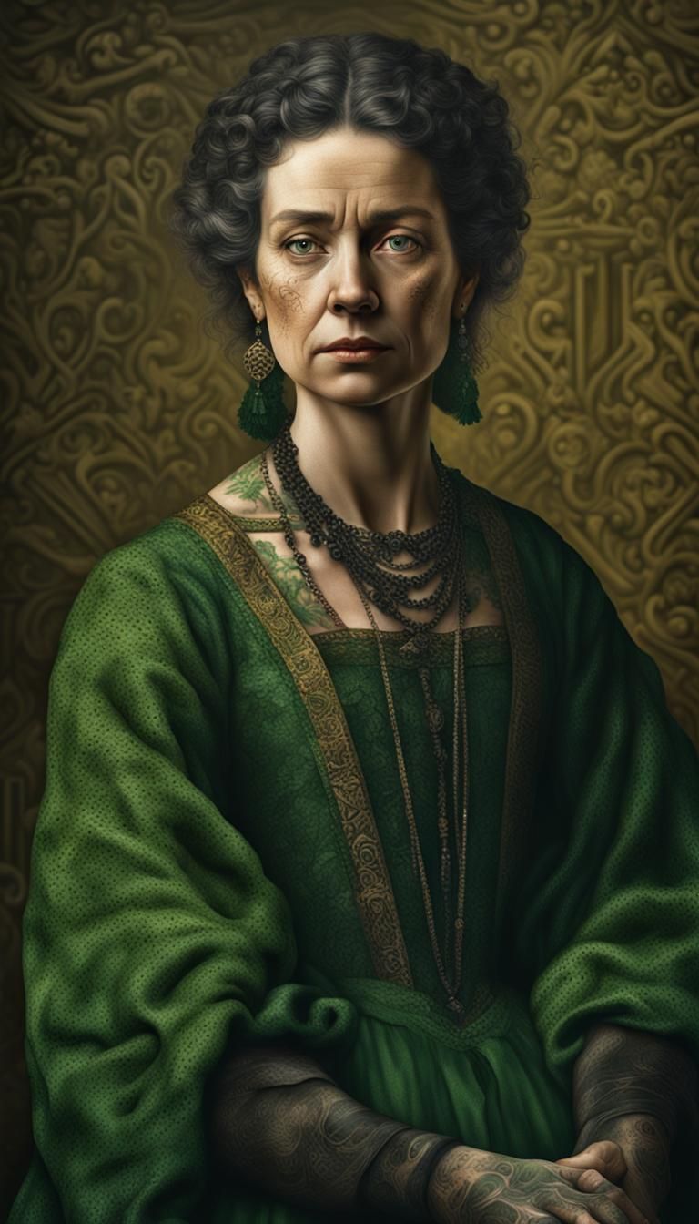 Elaborate Portrait of a Redhead Woman in a Dark, Cinematic S...