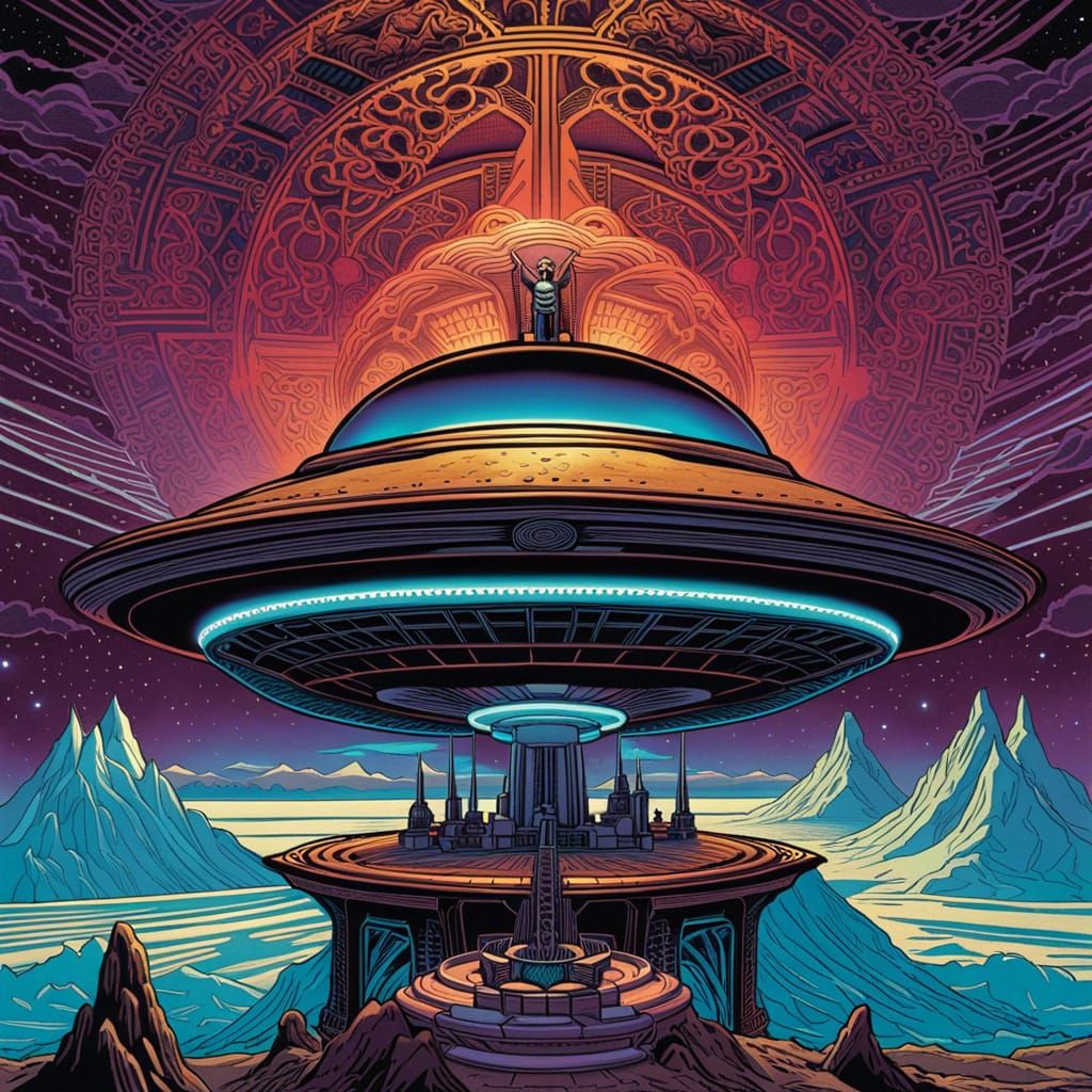 UFO Laser Beam over Desert, Comic Book Art