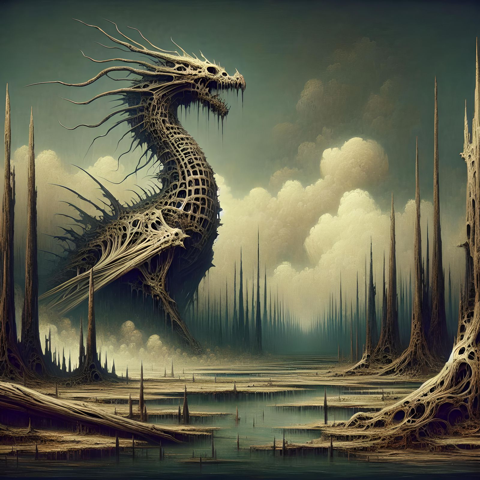 Towering Bone Dragon Emerges from Toxic Marsh