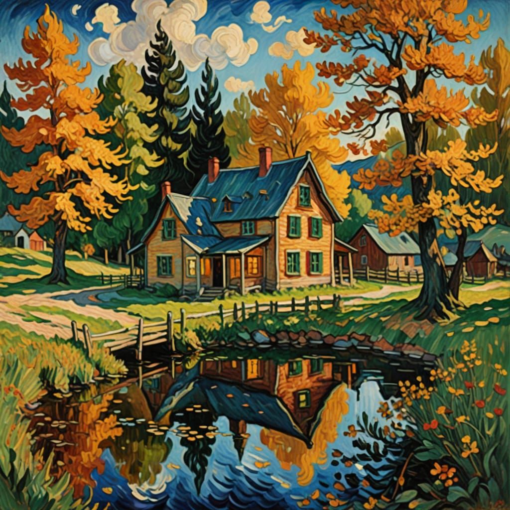 Cozy Cabin in Vibrant Autumnal Landscape