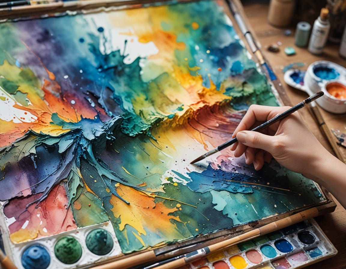 Watercolor Painting of Artist's Creative Workspace