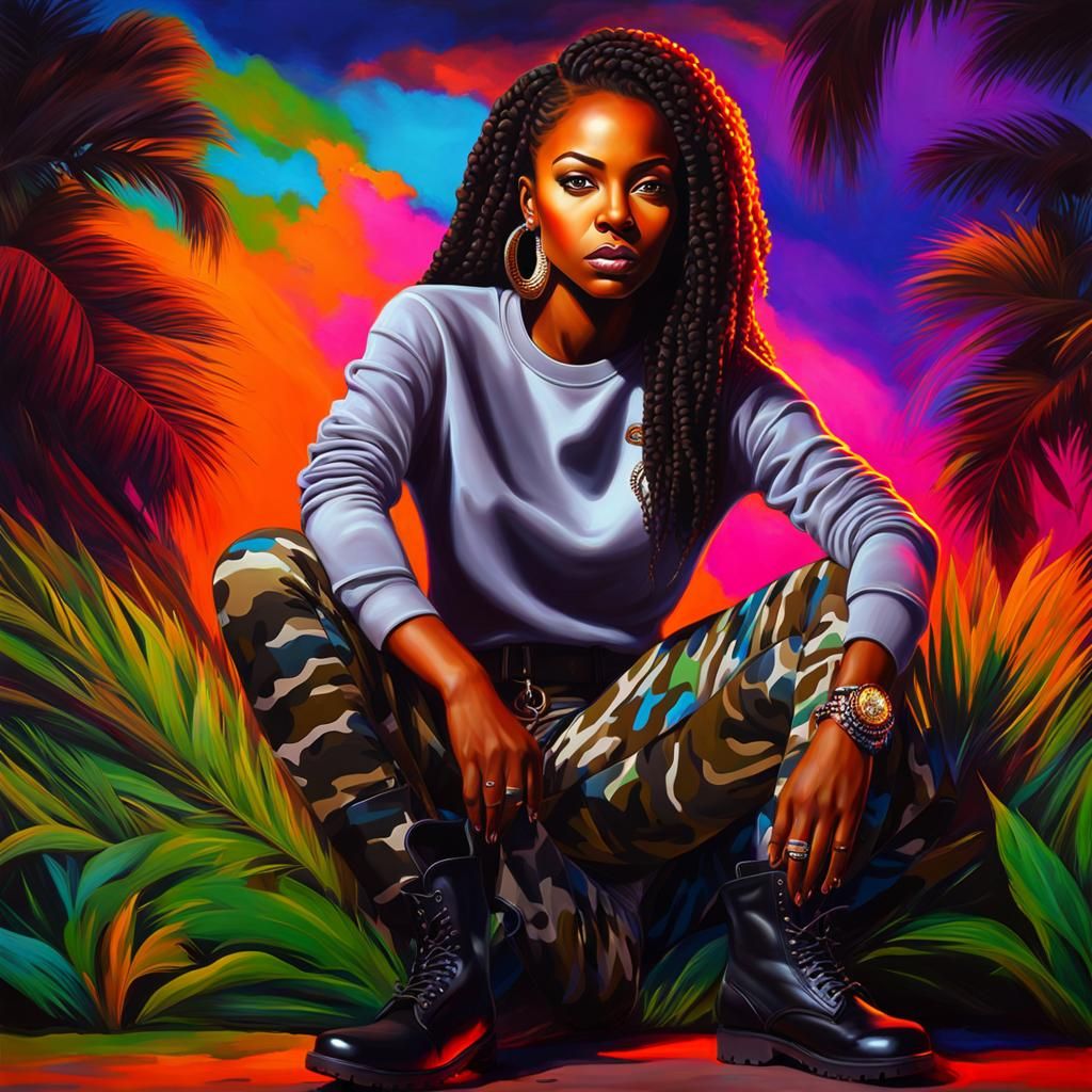 Glossy Oil Portrait of a Vibrant Mocha Woman in Modern Art S...