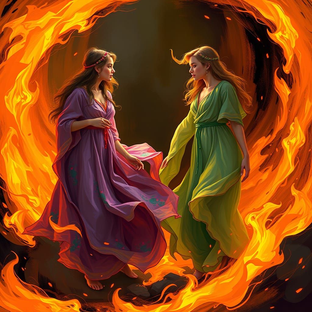 Women in Fiery Conversation, Inspired by Cyberpunk and Fanta...