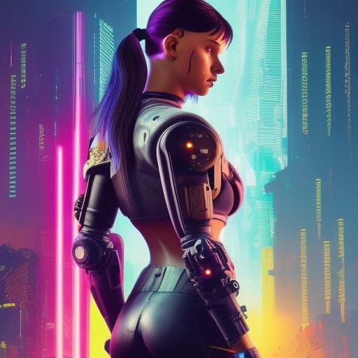 Cyberpunk Warrior in Neon Armour