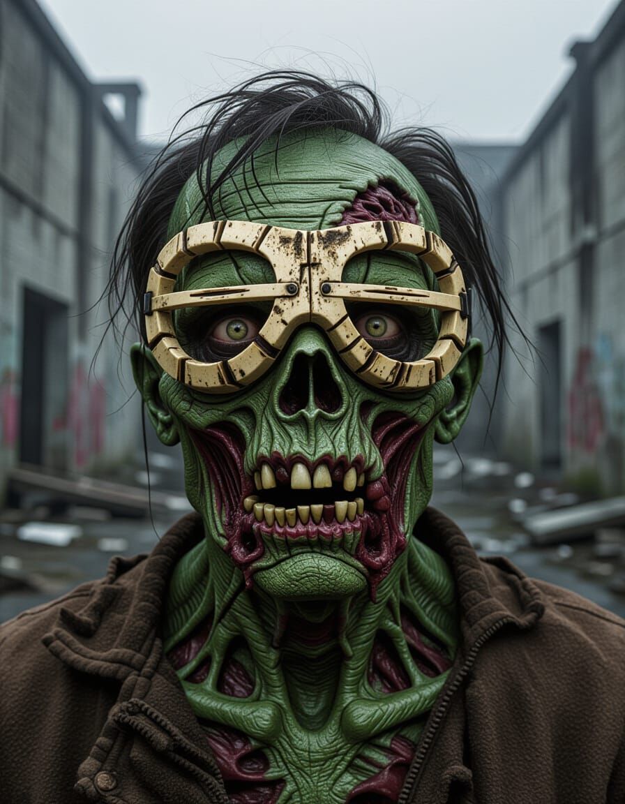 Terrifying Zombie Portrait with Ancient Inuit Snow Goggles